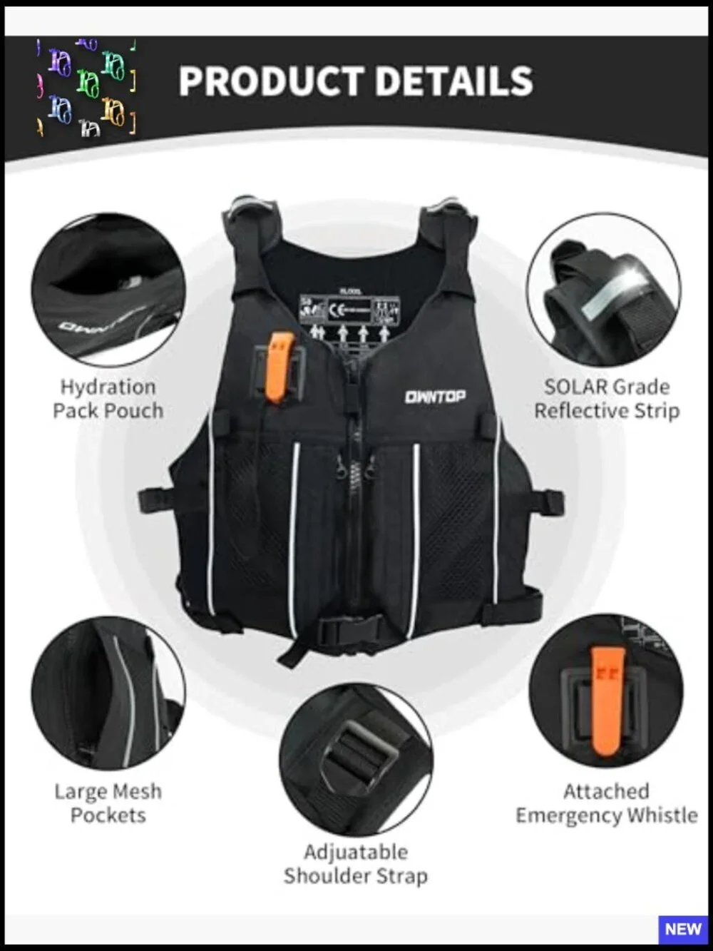 Ultra-Thin Swim Jacket Hydration Pack Dual Mesh Pockets Attached Whistle